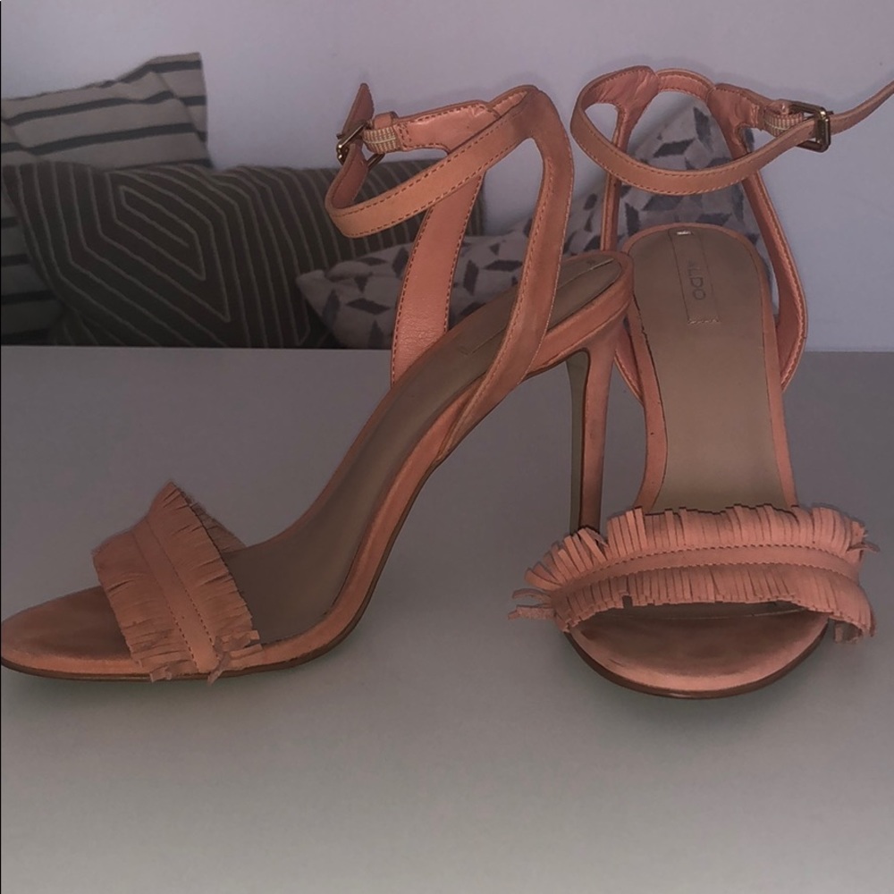 Coral Fringe Heeled Sandals